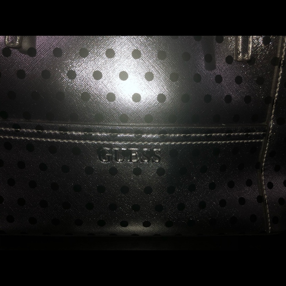 GUESS DELANEY SILVER POLKA-DOT SMALL CLASSIC TOTE - Picture 6 of 8